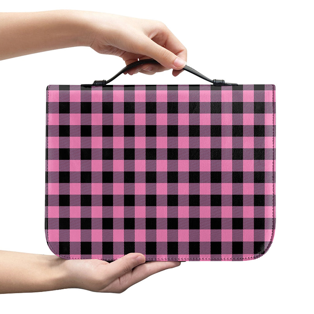 Pink And Black Buffalo Check Print Leather Bible Cover