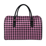Pink And Black Buffalo Check Print Leather Duffle Bag