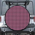 Pink And Black Buffalo Check Print Leather Spare Tire Cover