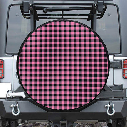 Pink And Black Buffalo Check Print Leather Spare Tire Cover