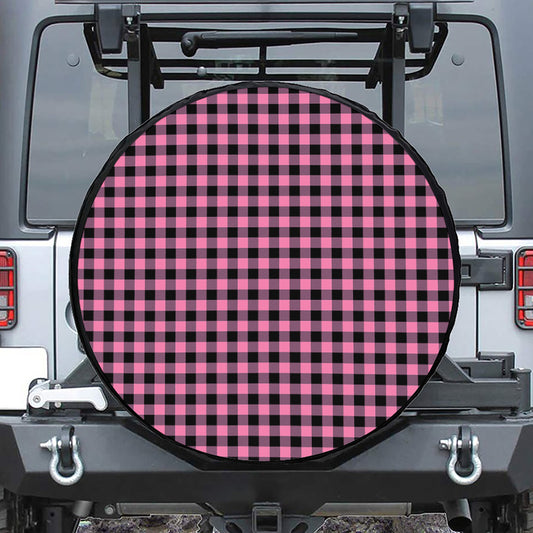Pink And Black Buffalo Check Print Leather Spare Tire Cover