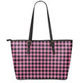 Pink And Black Buffalo Check Print Leather Tote Bag With Zipper