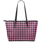 Pink And Black Buffalo Check Print Leather Tote Bag