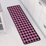 Pink And Black Buffalo Check Print Long Kitchen Mat