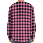 Pink And Black Buffalo Check Print Long Sleeve Baseball Jersey