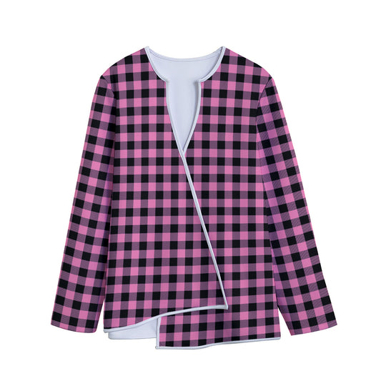 Pink And Black Buffalo Check Print Long Sleeve Short Coat
