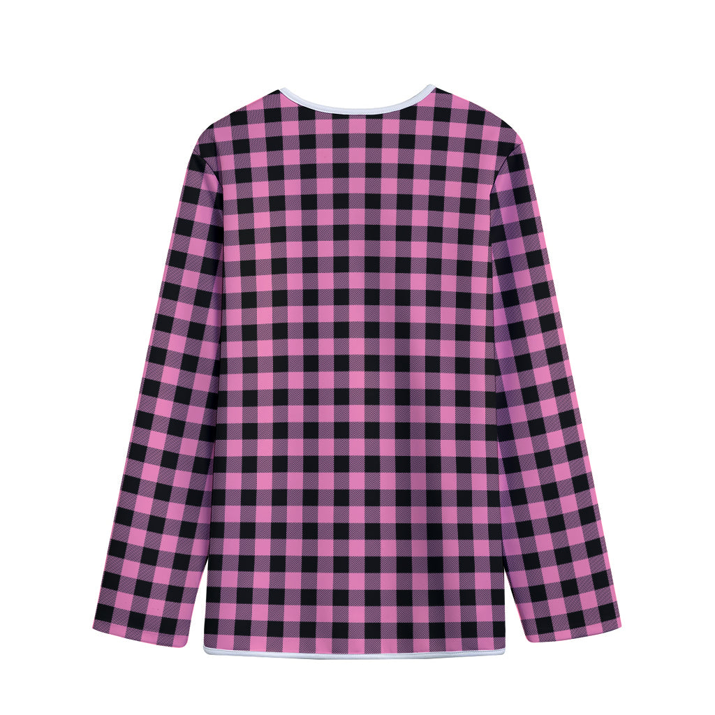 Pink And Black Buffalo Check Print Long Sleeve Short Coat