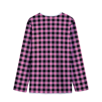 Pink And Black Buffalo Check Print Long Sleeve Short Coat