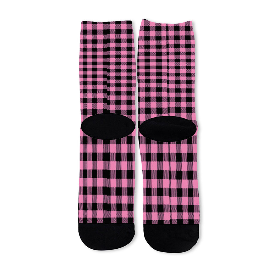 Pink And Black Buffalo Check Print Long Socks