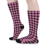 Pink And Black Buffalo Check Print Long Socks