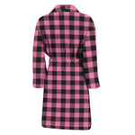 Pink And Black Buffalo Check Print Men's Bathrobe
