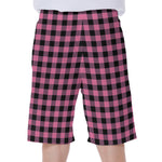 Pink And Black Buffalo Check Print Men's Beach Shorts
