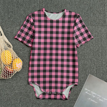 Pink And Black Buffalo Check Print Men's Bodysuit