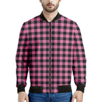 Pink And Black Buffalo Check Print Men's Bomber Jacket