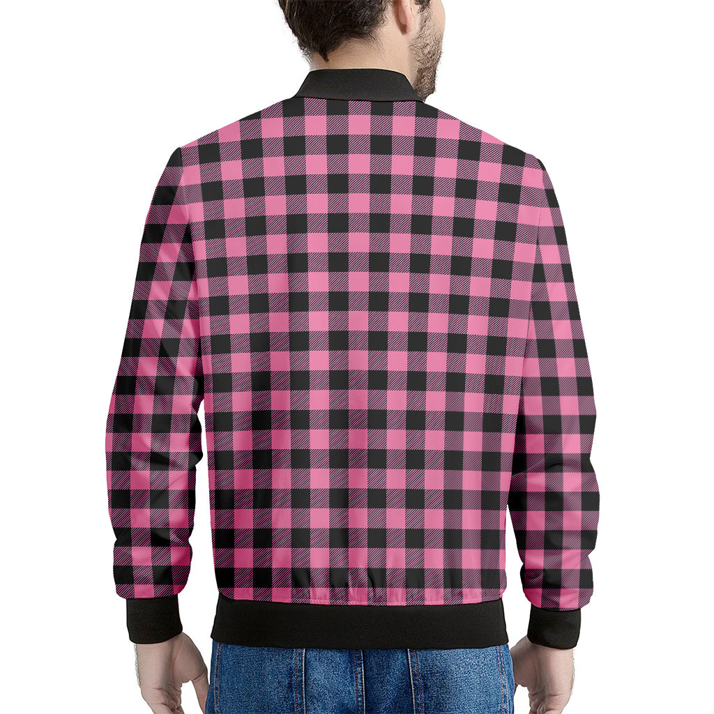 Pink And Black Buffalo Check Print Men's Bomber Jacket