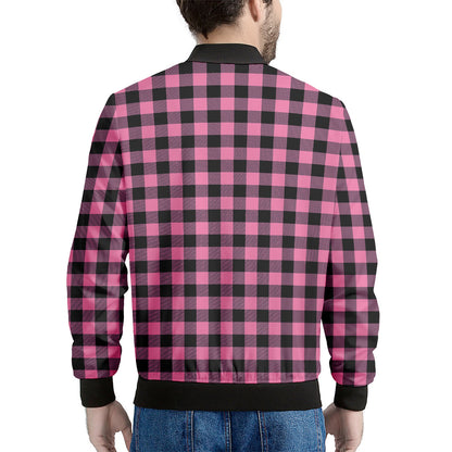Pink And Black Buffalo Check Print Men's Bomber Jacket