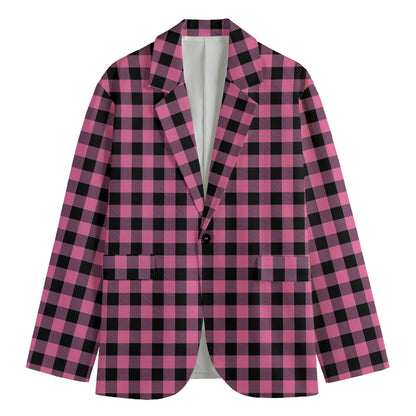 Pink And Black Buffalo Check Print Men's Cotton Blazer