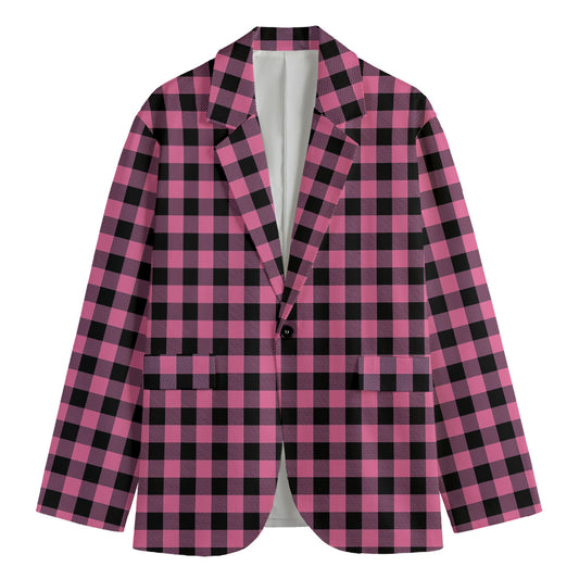 Pink And Black Buffalo Check Print Men's Cotton Blazer