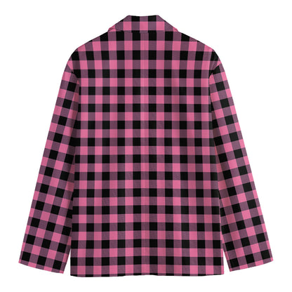 Pink And Black Buffalo Check Print Men's Cotton Blazer