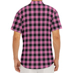 Pink And Black Buffalo Check Print Men's Deep V-Neck Shirt