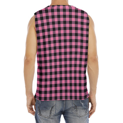 Pink And Black Buffalo Check Print Men's Fitness Tank Top