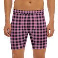 Pink And Black Buffalo Check Print Men's Long Boxer Briefs