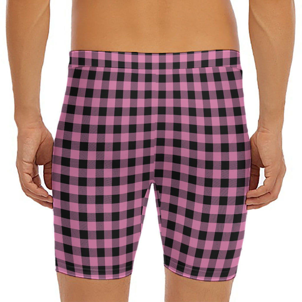 Pink And Black Buffalo Check Print Men's Long Boxer Briefs