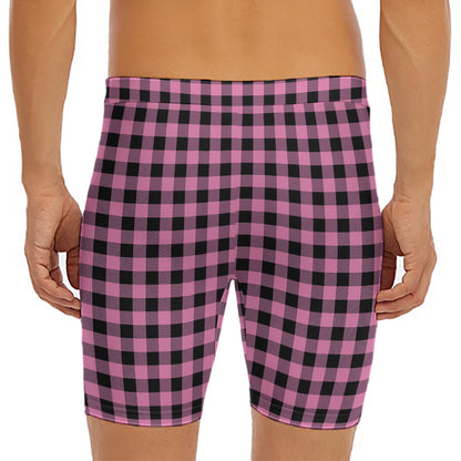 Pink And Black Buffalo Check Print Men's Long Boxer Briefs