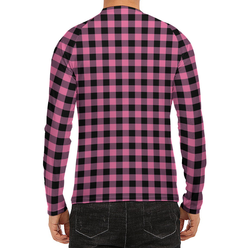 Pink And Black Buffalo Check Print Men's Long Sleeve Rash Guard