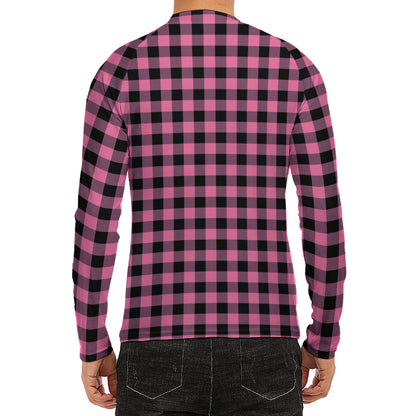 Pink And Black Buffalo Check Print Men's Long Sleeve Rash Guard