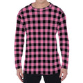 Pink And Black Buffalo Check Print Men's Long Sleeve T-Shirt