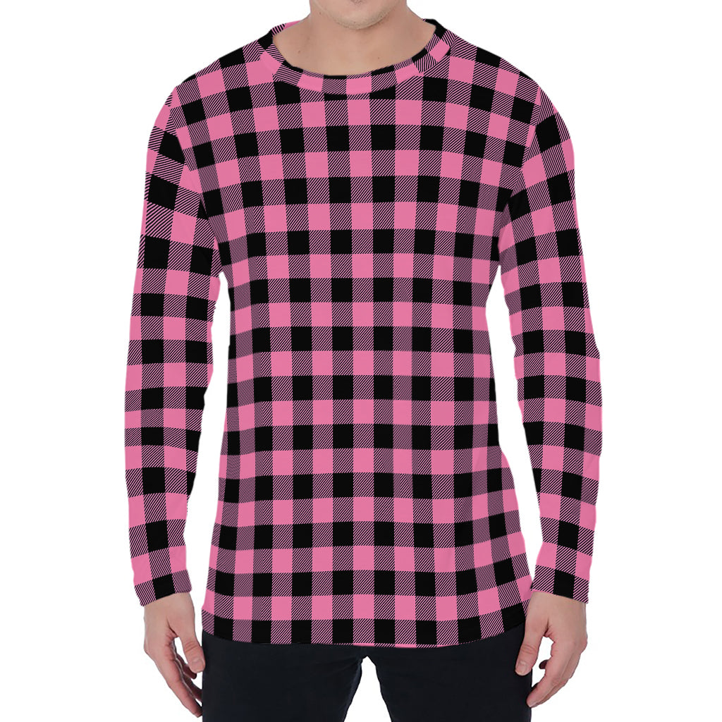 Pink And Black Buffalo Check Print Men's Long Sleeve T-Shirt