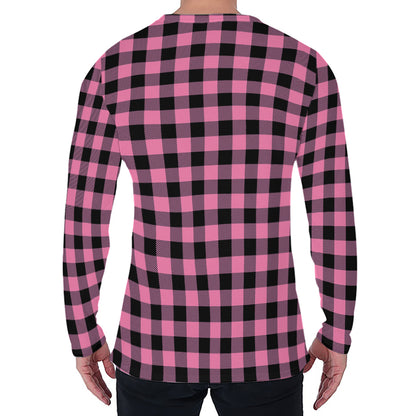 Pink And Black Buffalo Check Print Men's Long Sleeve T-Shirt