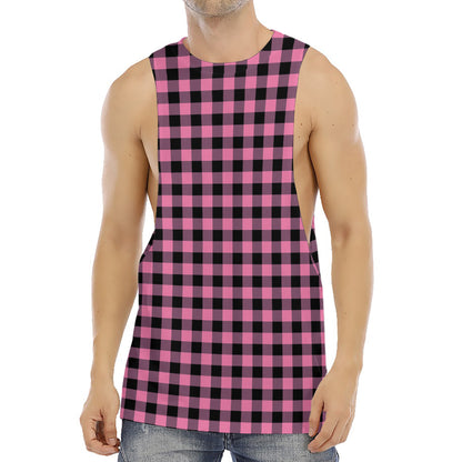 Pink And Black Buffalo Check Print Men's Muscle Tank Top