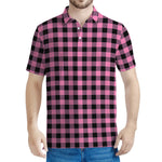 Pink And Black Buffalo Check Print Men's Polo Shirt