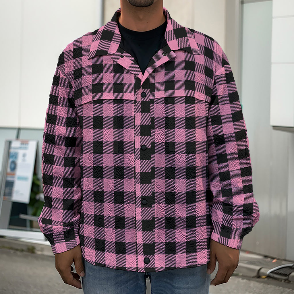 Pink And Black Buffalo Check Print Men's Shirt Jacket