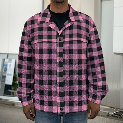 Pink And Black Buffalo Check Print Men's Shirt Jacket