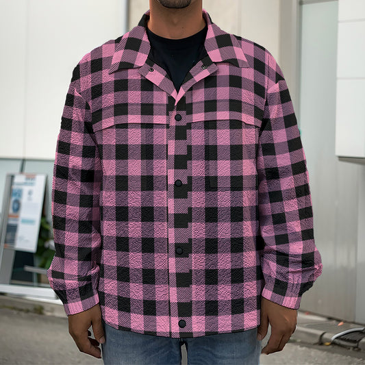 Pink And Black Buffalo Check Print Men's Shirt Jacket