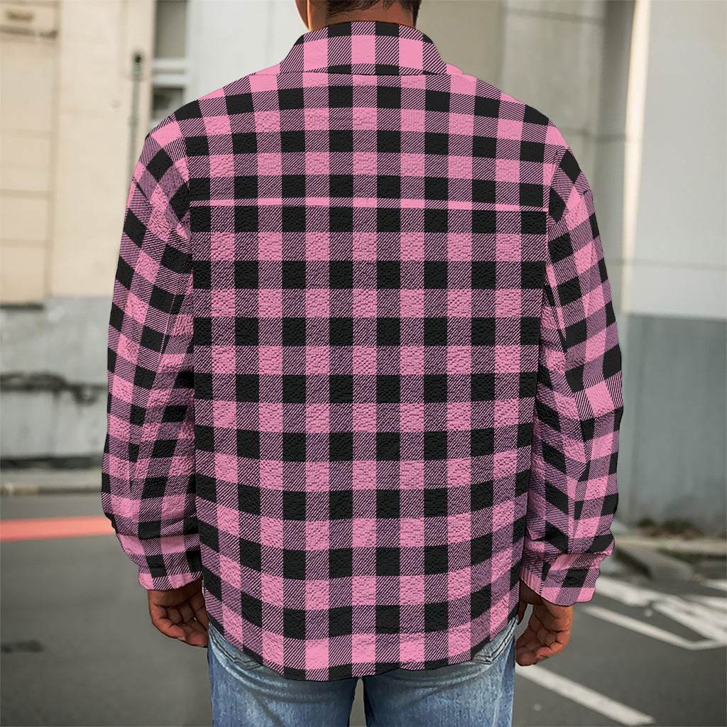 Pink And Black Buffalo Check Print Men's Shirt Jacket