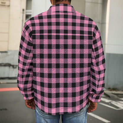 Pink And Black Buffalo Check Print Men's Shirt Jacket