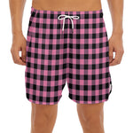 Pink And Black Buffalo Check Print Men's Split Running Shorts