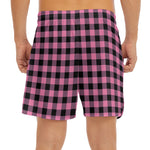 Pink And Black Buffalo Check Print Men's Split Running Shorts