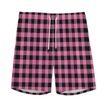 Pink And Black Buffalo Check Print Men's Sports Shorts