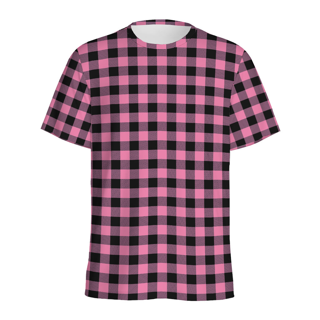 Pink And Black Buffalo Check Print Men's Sports T-Shirt