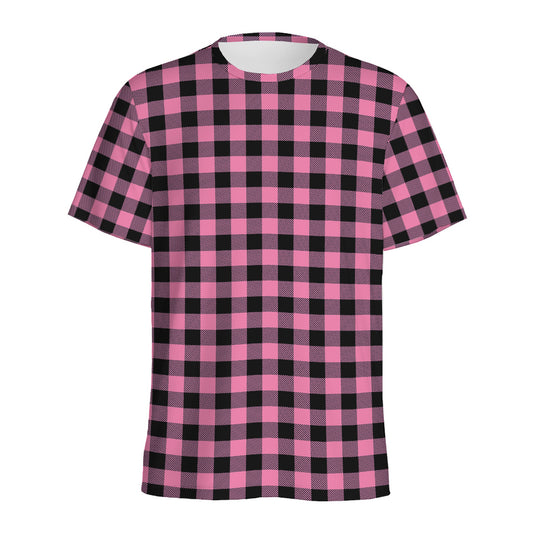 Pink And Black Buffalo Check Print Men's Sports T-Shirt
