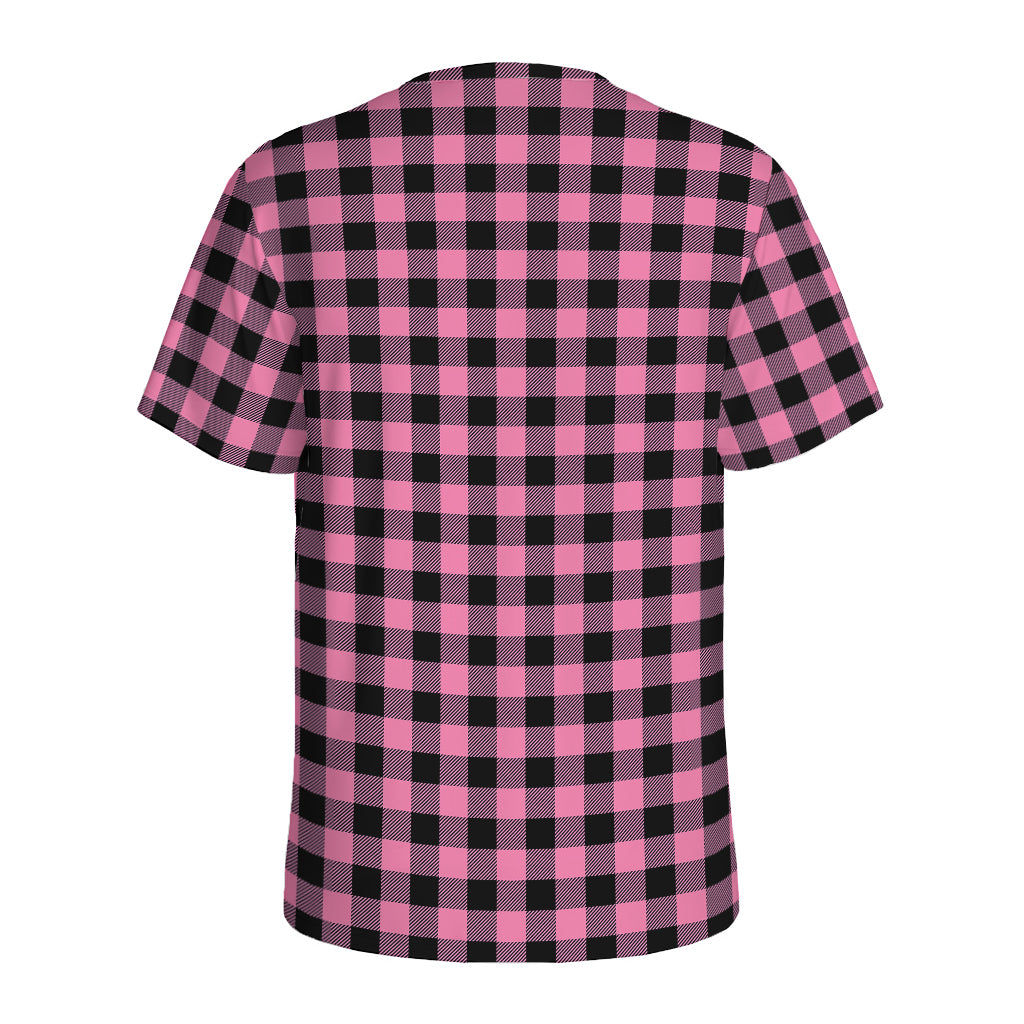 Pink And Black Buffalo Check Print Men's Sports T-Shirt