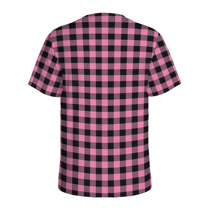 Pink And Black Buffalo Check Print Men's Sports T-Shirt