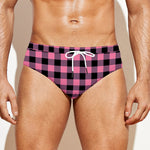Pink And Black Buffalo Check Print Men's Swim Briefs