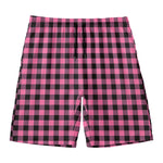 Pink And Black Buffalo Check Print Men's Swim Trunks