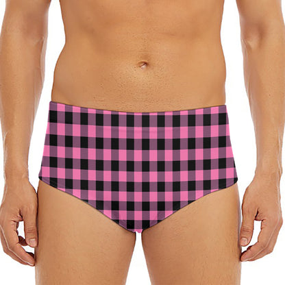 Pink And Black Buffalo Check Print Men's Triangle Swim Briefs